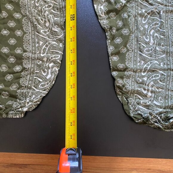 White Lotus Green and White Bohemian Print Tie Knot Elastic Pants with Pockets - Picture 13 of 13